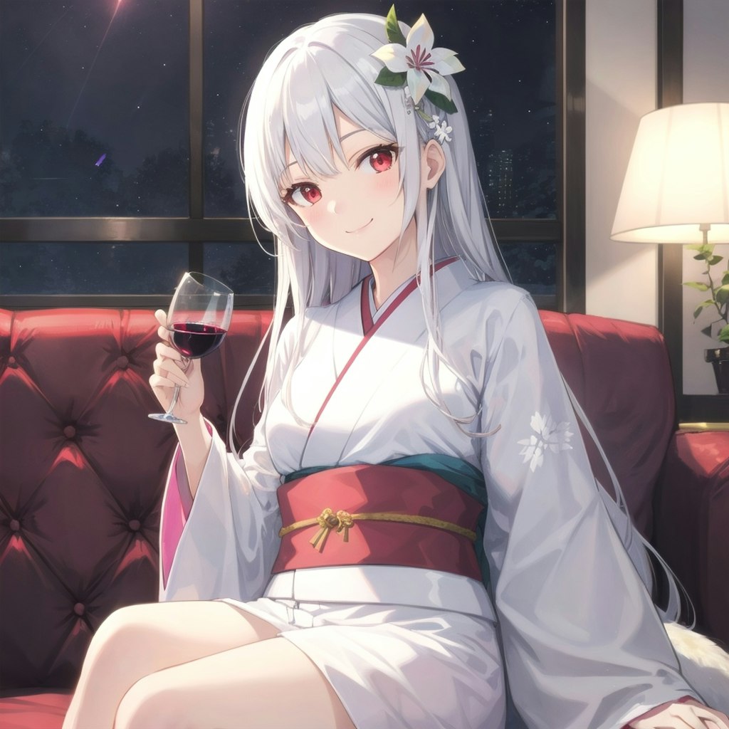 🍷ワインを傾ける雪女ちゃん❄️