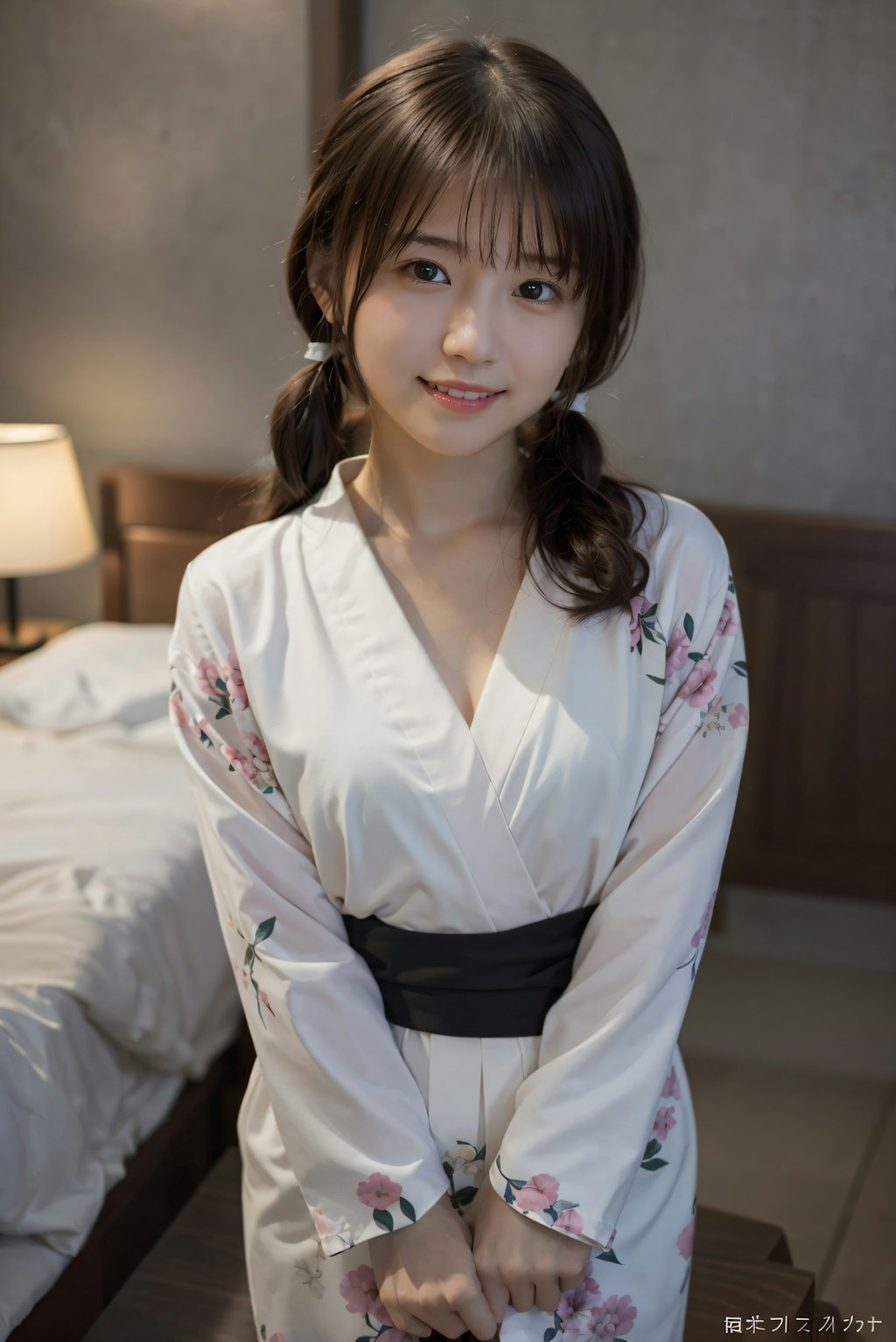 ツインテールの着物の女性