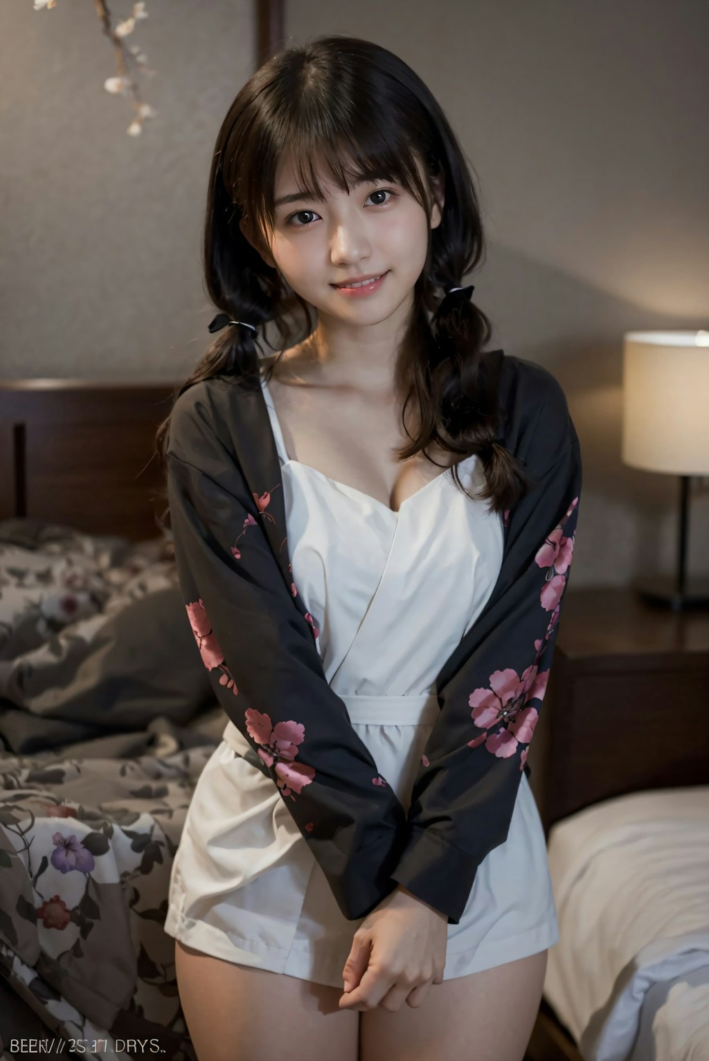 ツインテールの着物の女性