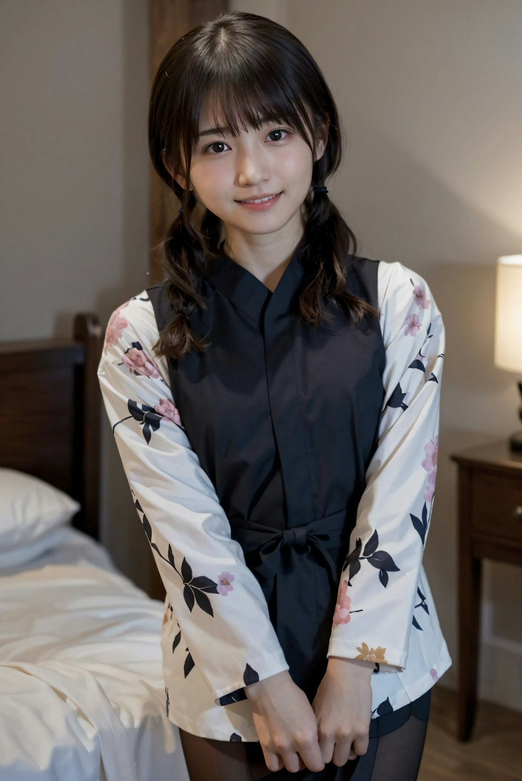 ツインテールの着物の女性