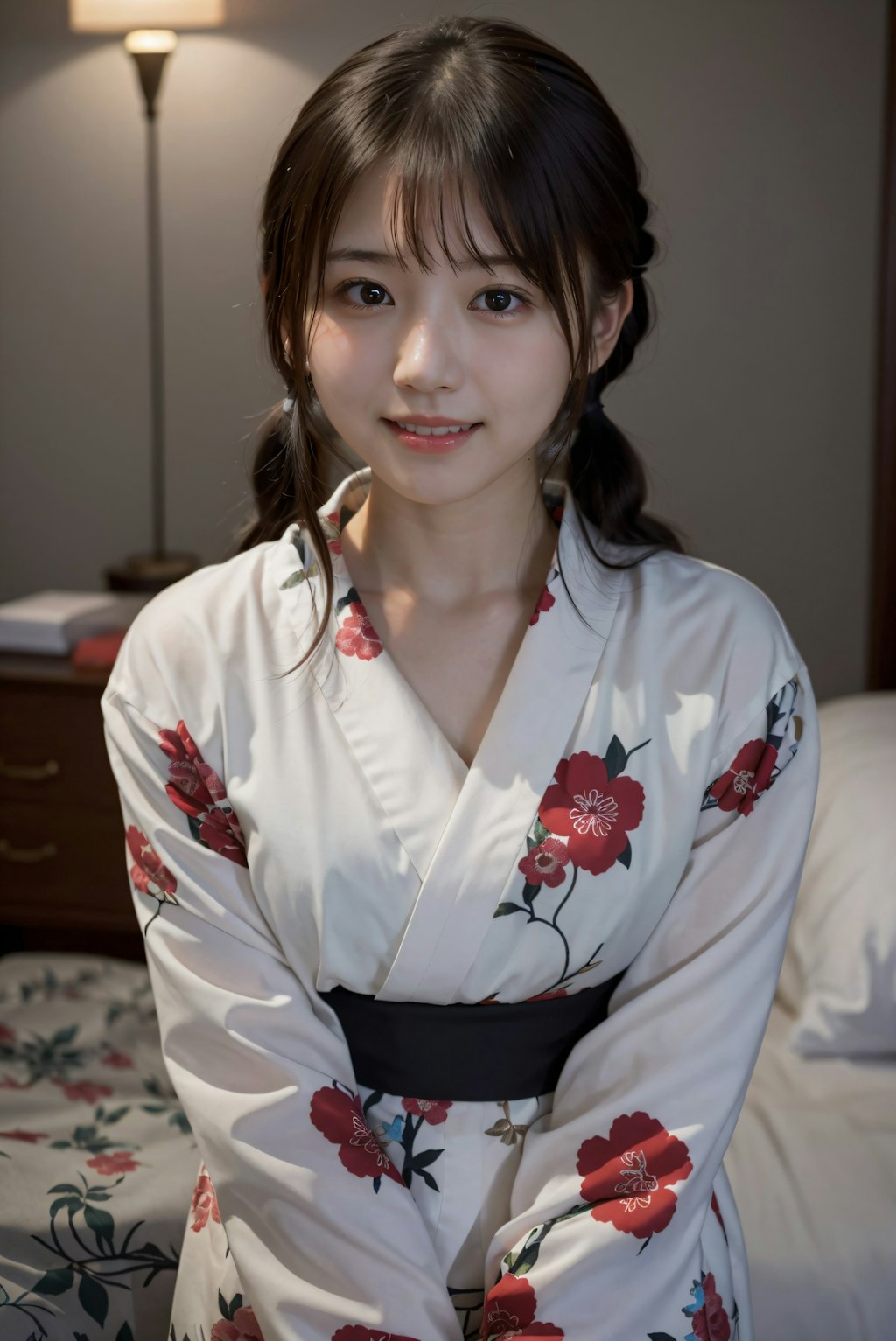 ツインテールの着物の女性