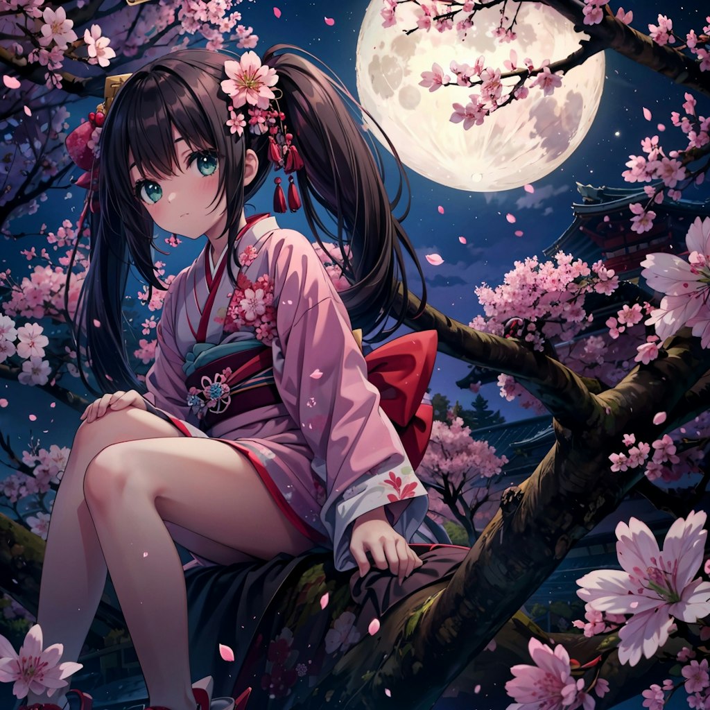 桜と月と少女
