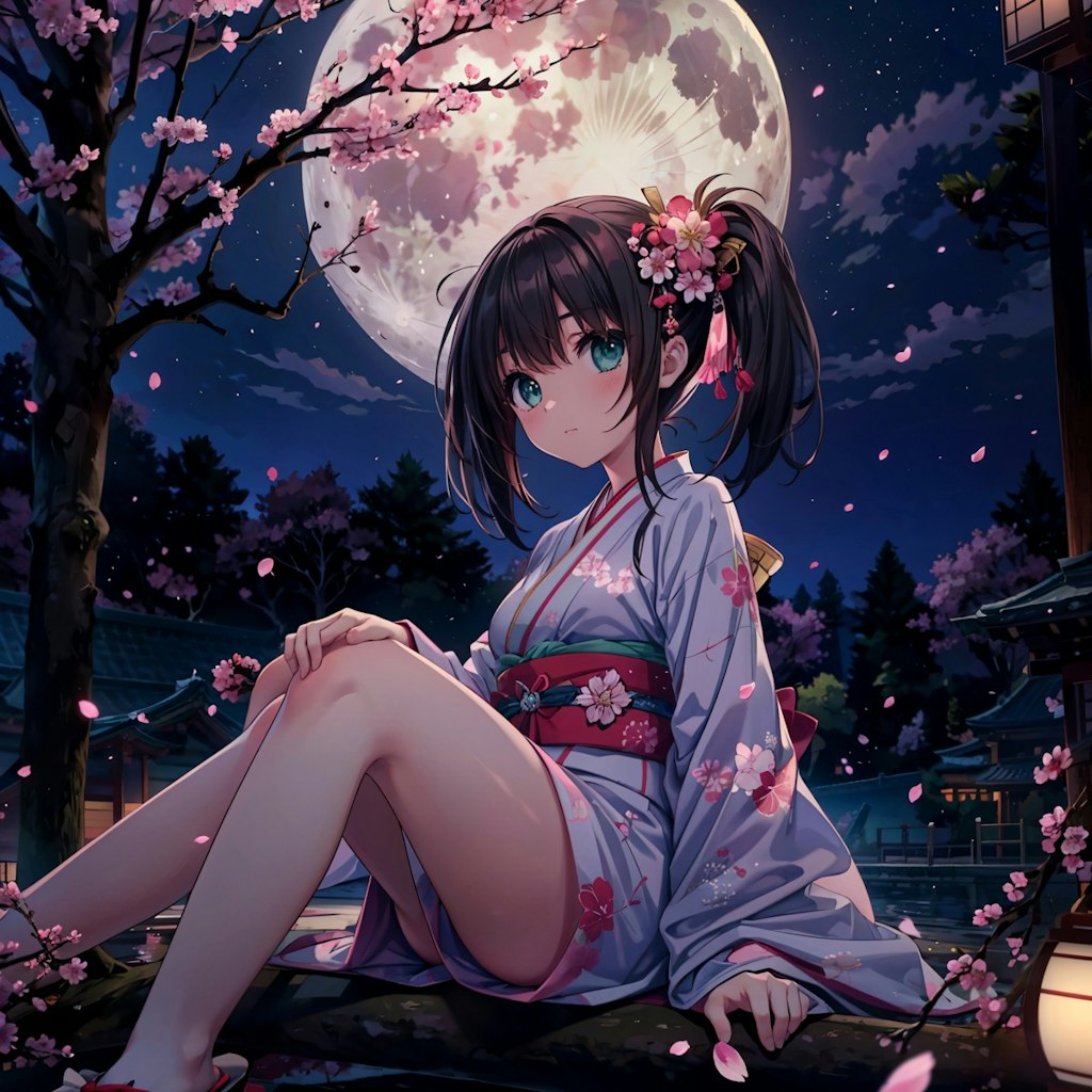 桜と月と少女