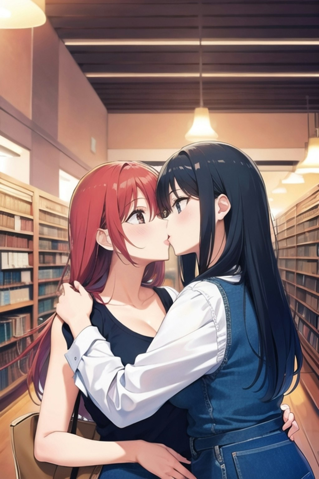 図書館の百合ちゅー😚