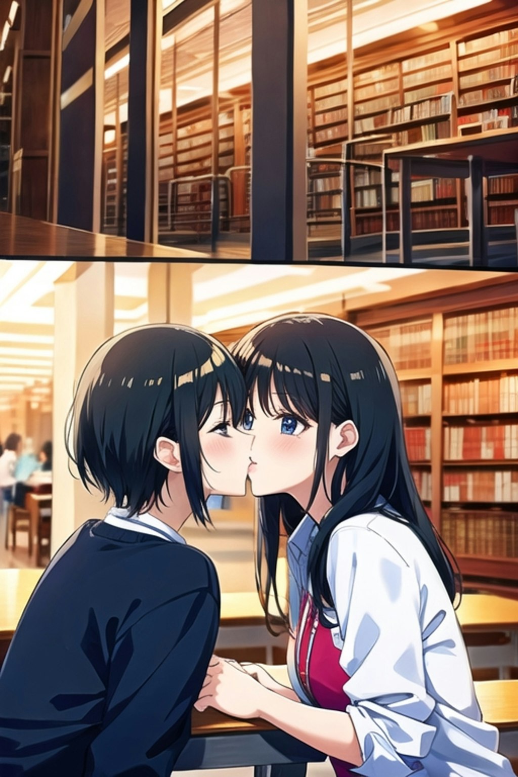 図書館の百合ちゅー😚