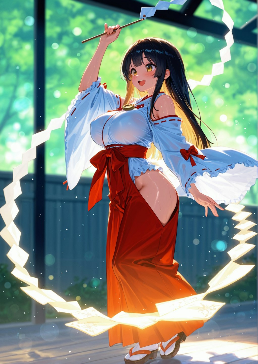 楽しそうに舞を踊る巫女さん