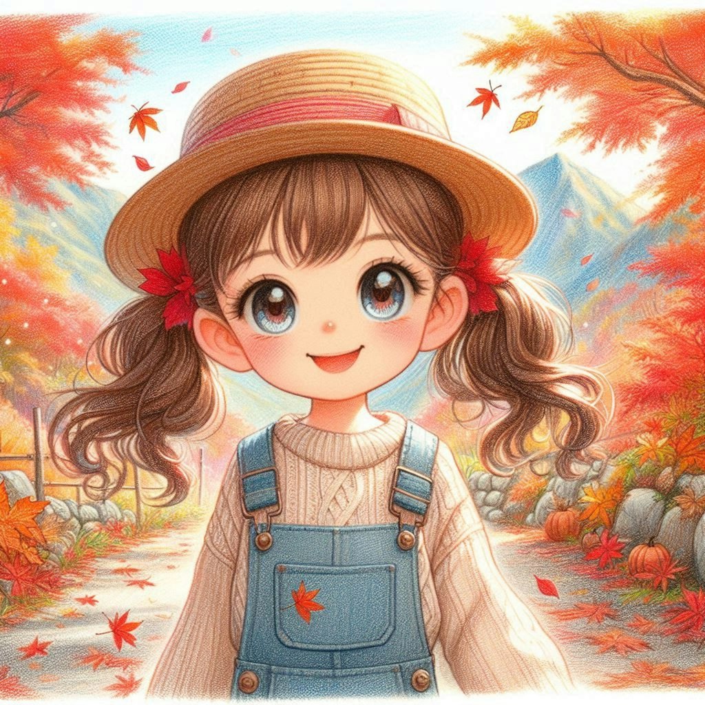 色鉛筆画の紅葉狩り