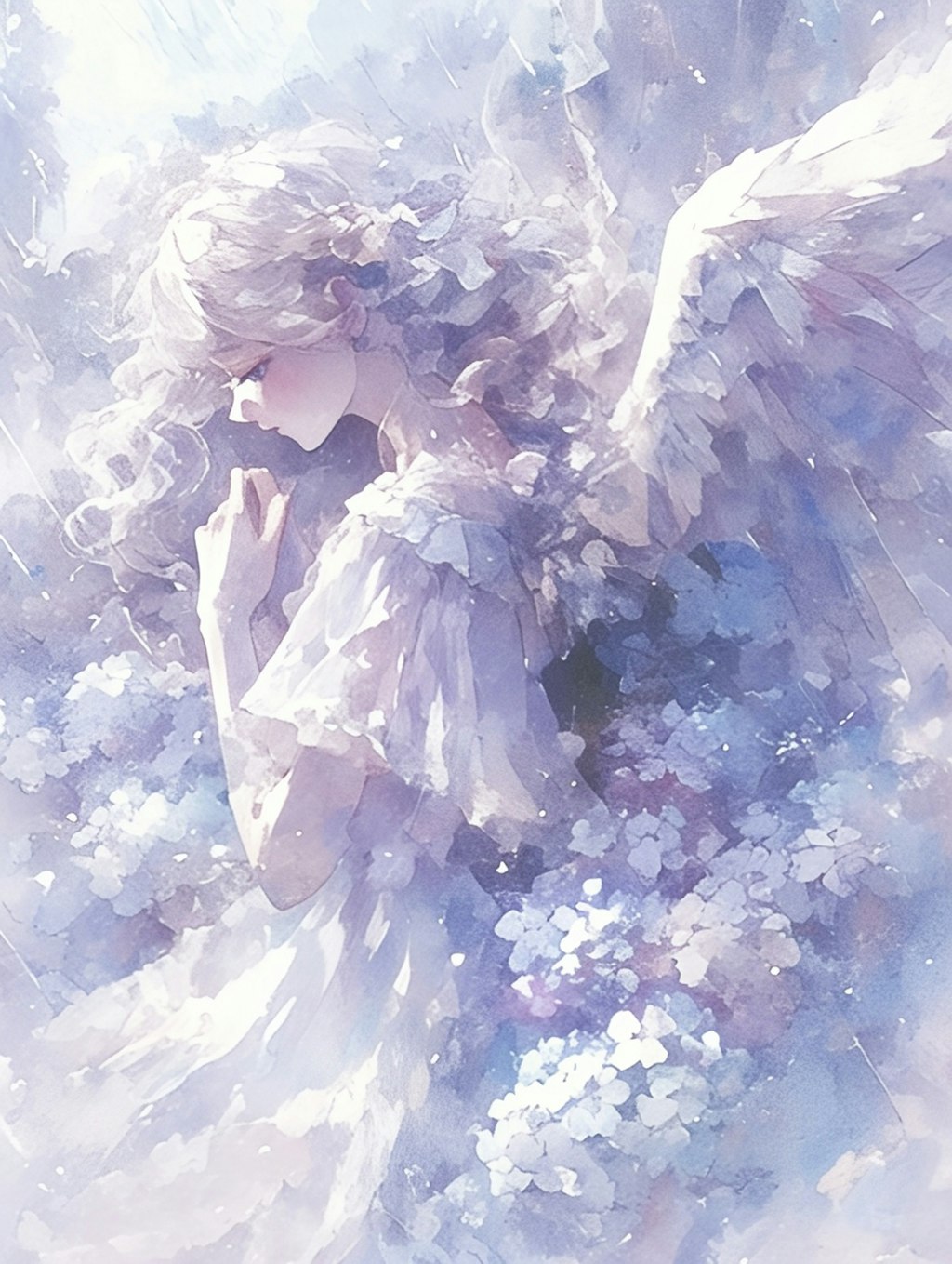 紫陽花と梅雨時の天使の祈り