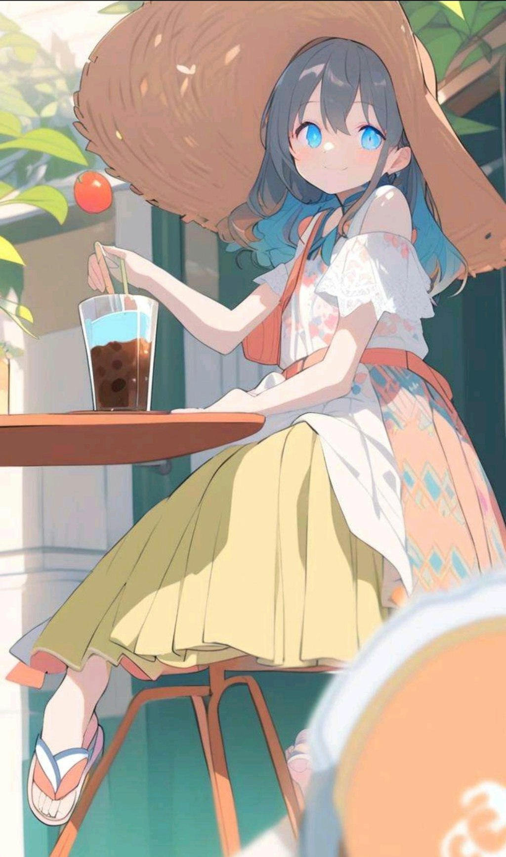 カフェのテラスでブランチを楽しむ小さな女の子