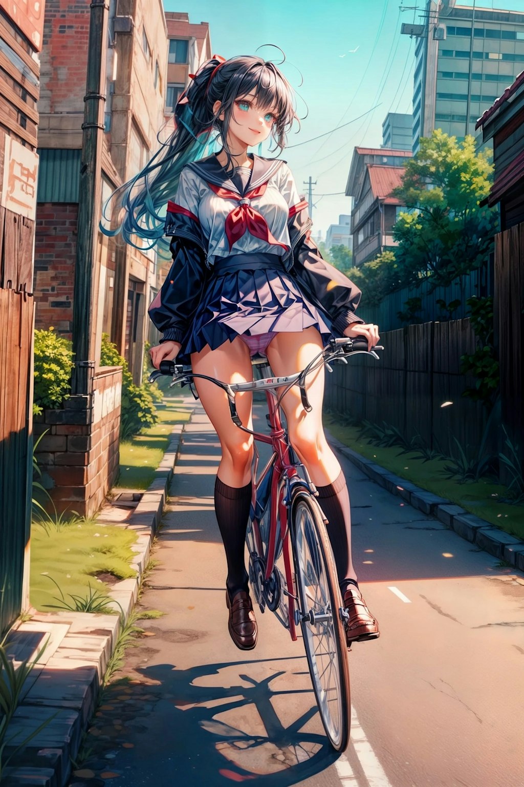 自転車パンチラ | chichi-pui（ちちぷい）AIイラスト専用の投稿＆生成サイト