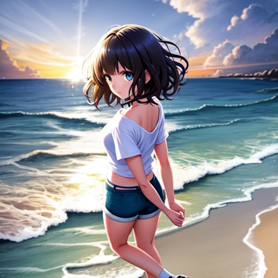 夏の浜辺の少女　その２