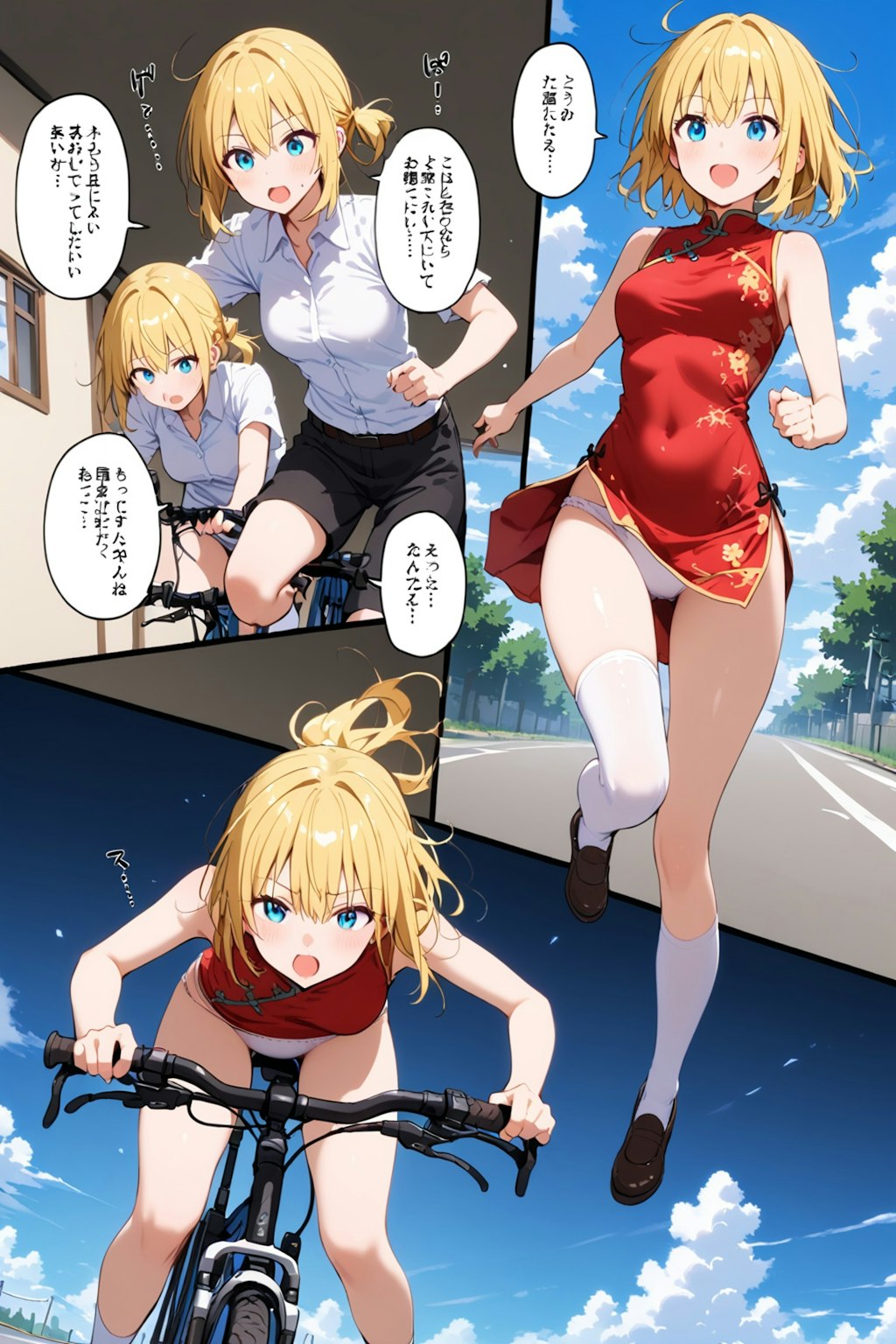 チャイナドレスで自転車 漫画