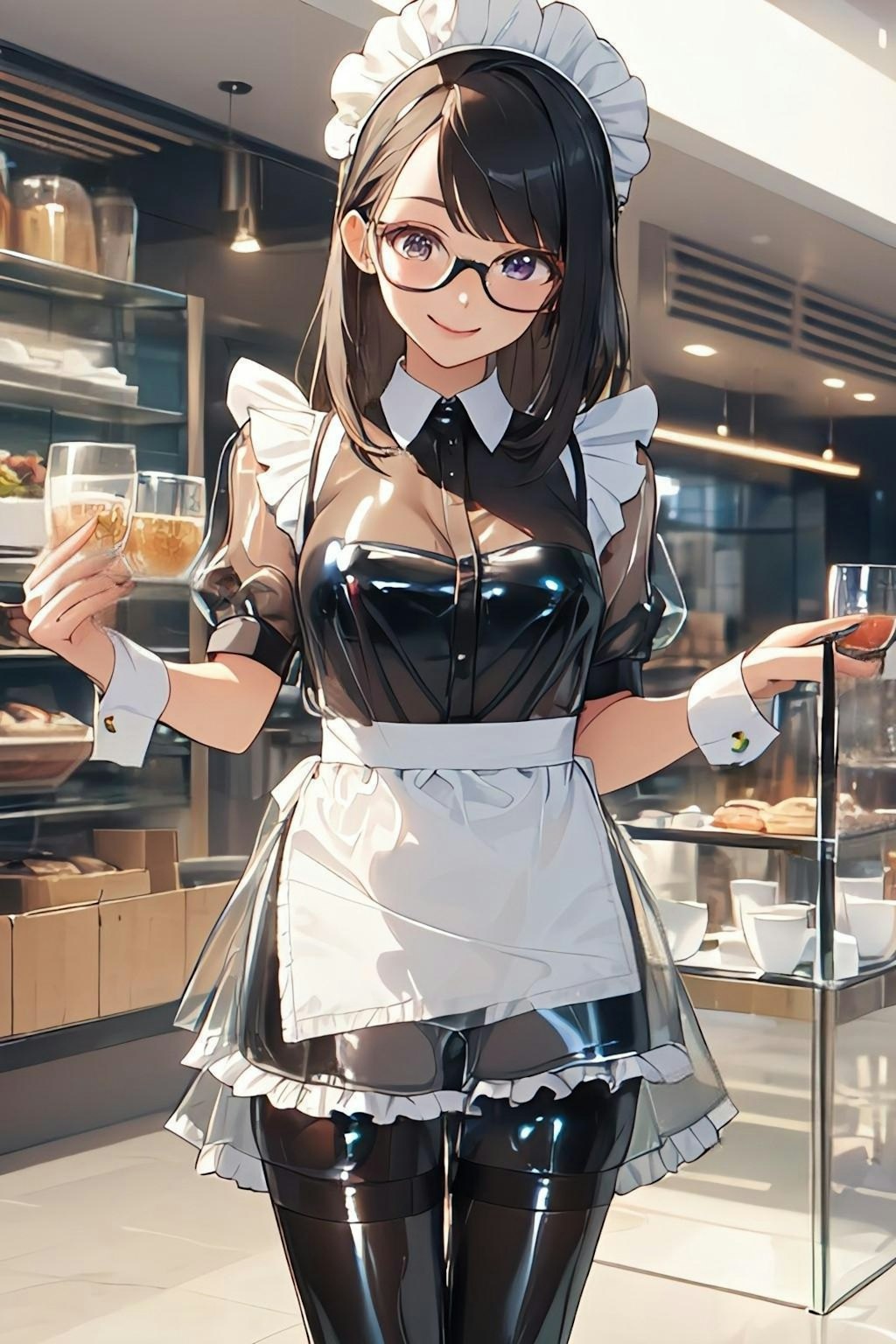 ☕透明ラテックスメイド服のお姉さん☕️