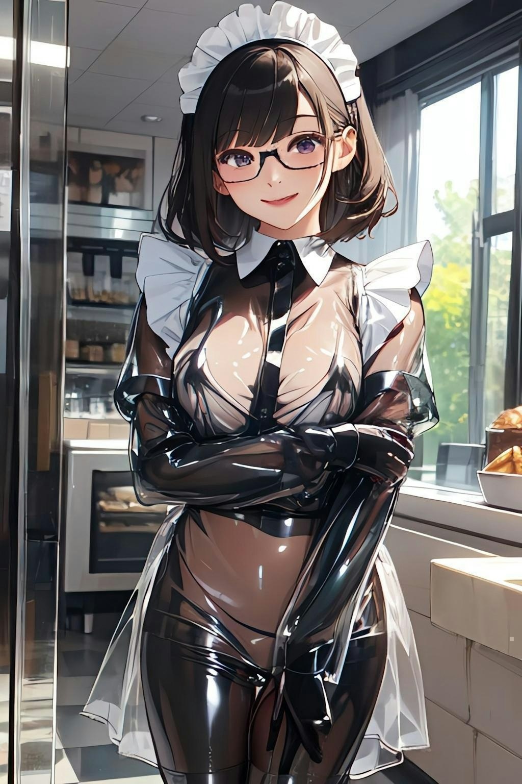 ☕透明ラテックスメイド服のお姉さん☕️