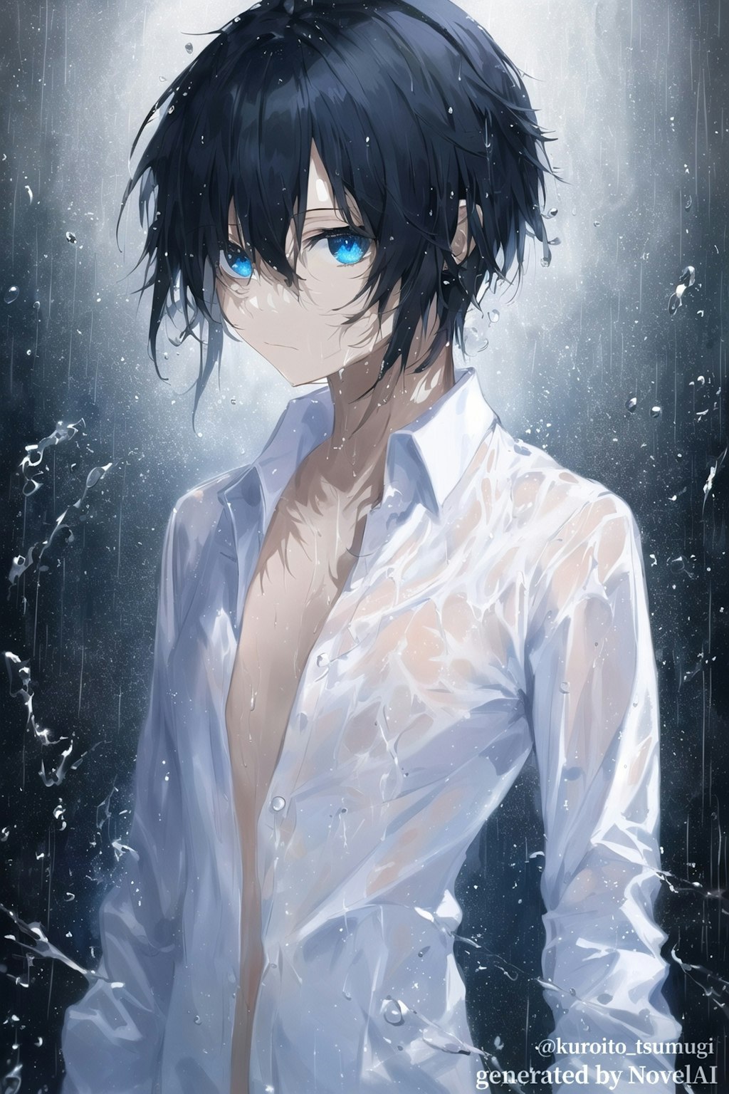 白ワイシャツ×雨