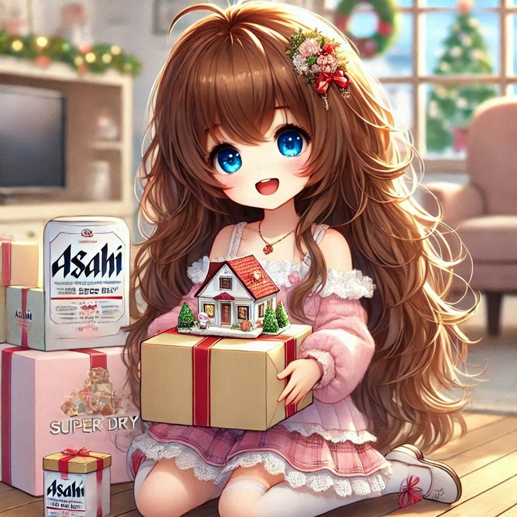 クリスマスプレゼントを喜ぶ小さな女の子