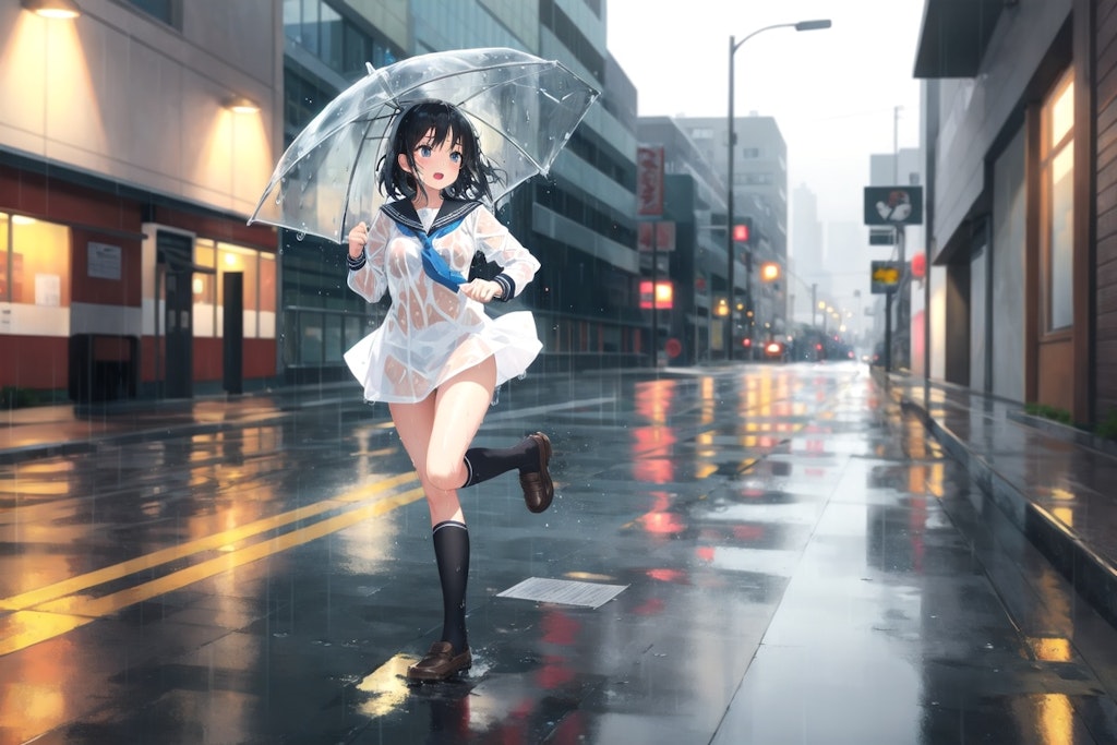 雨の中を走る