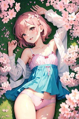 可愛いランジェリーを着た桜の少女