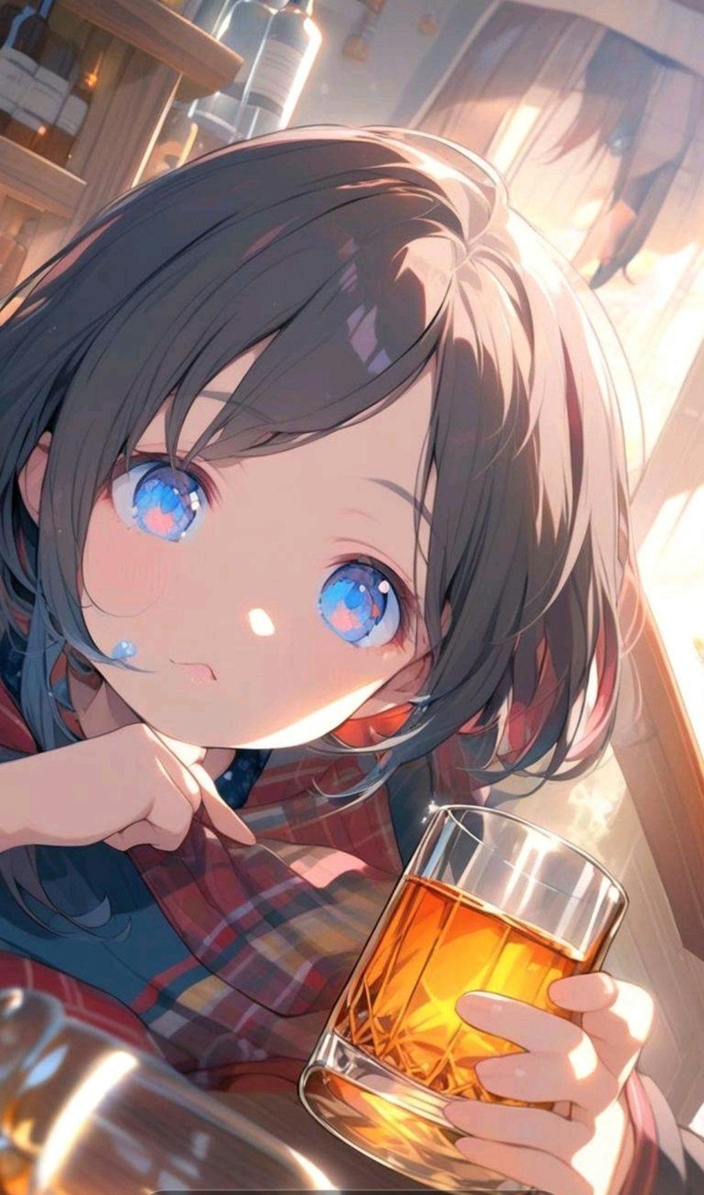 麦茶を飲む小さな女の子