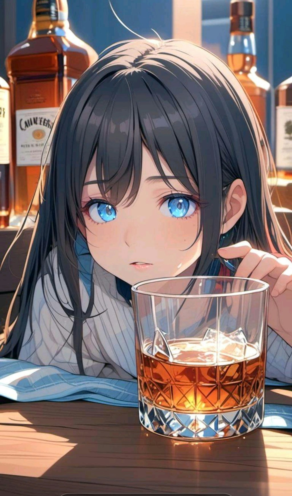 麦茶を飲む小さな女の子