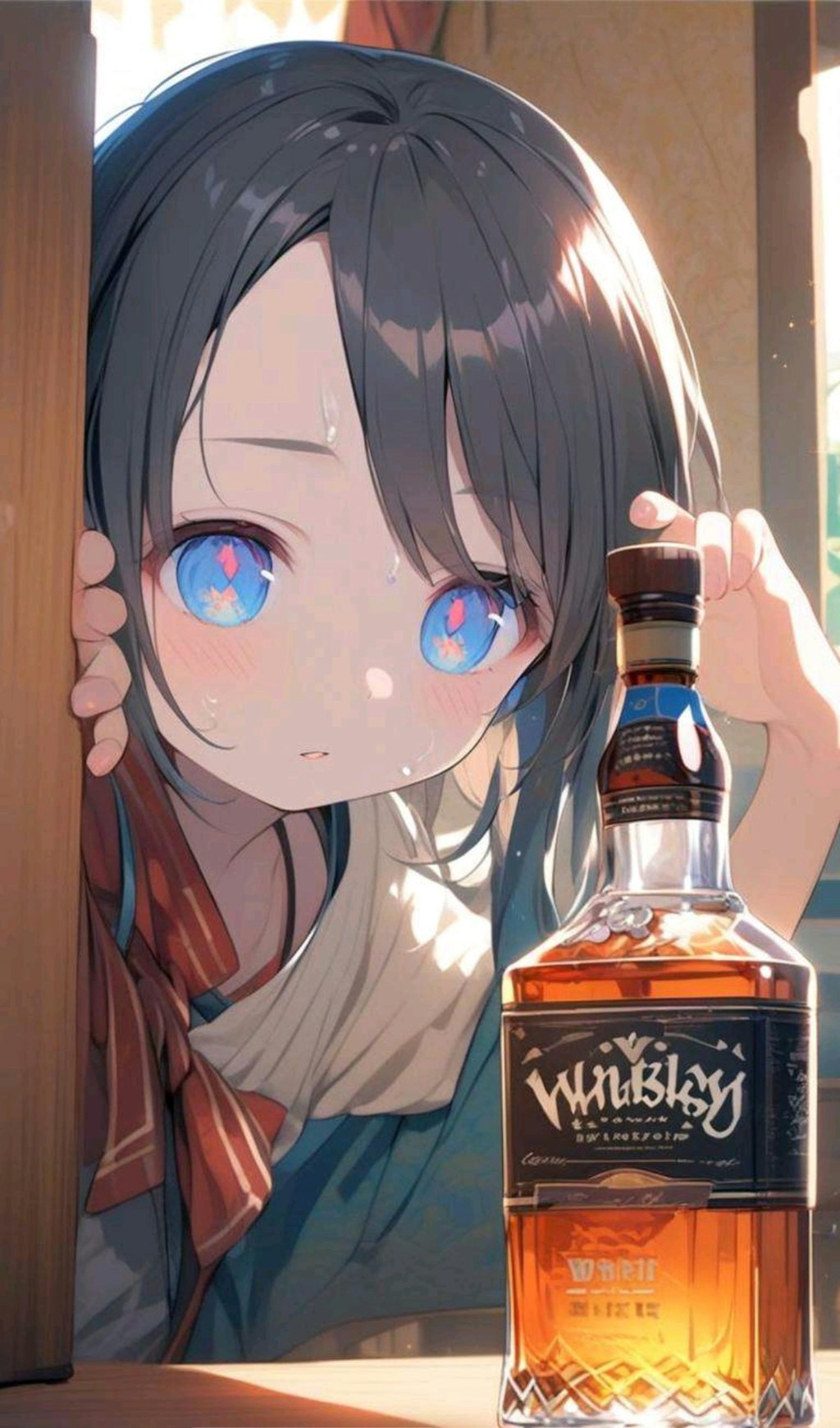 麦茶を飲む小さな女の子