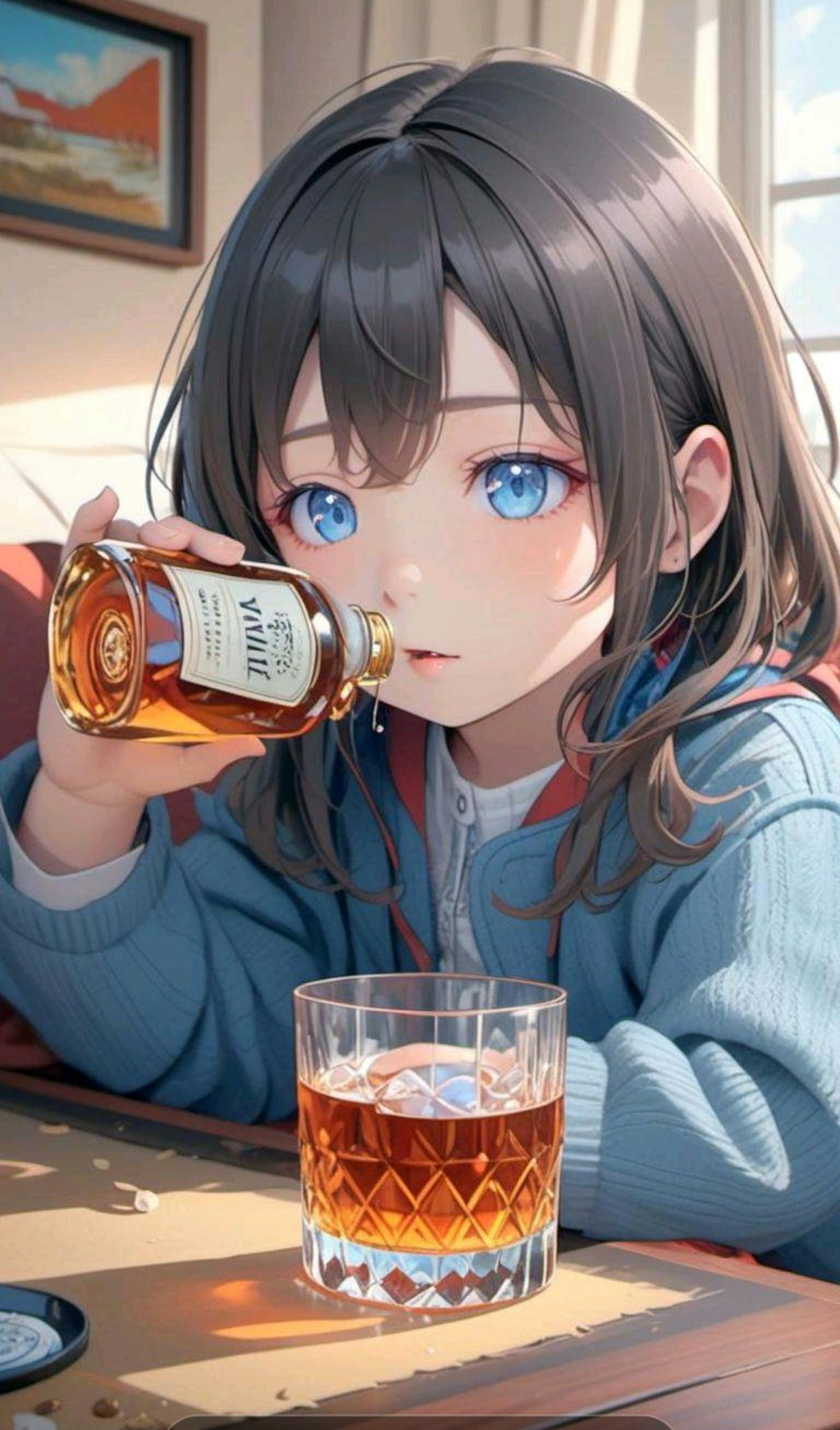 麦茶を飲む小さな女の子