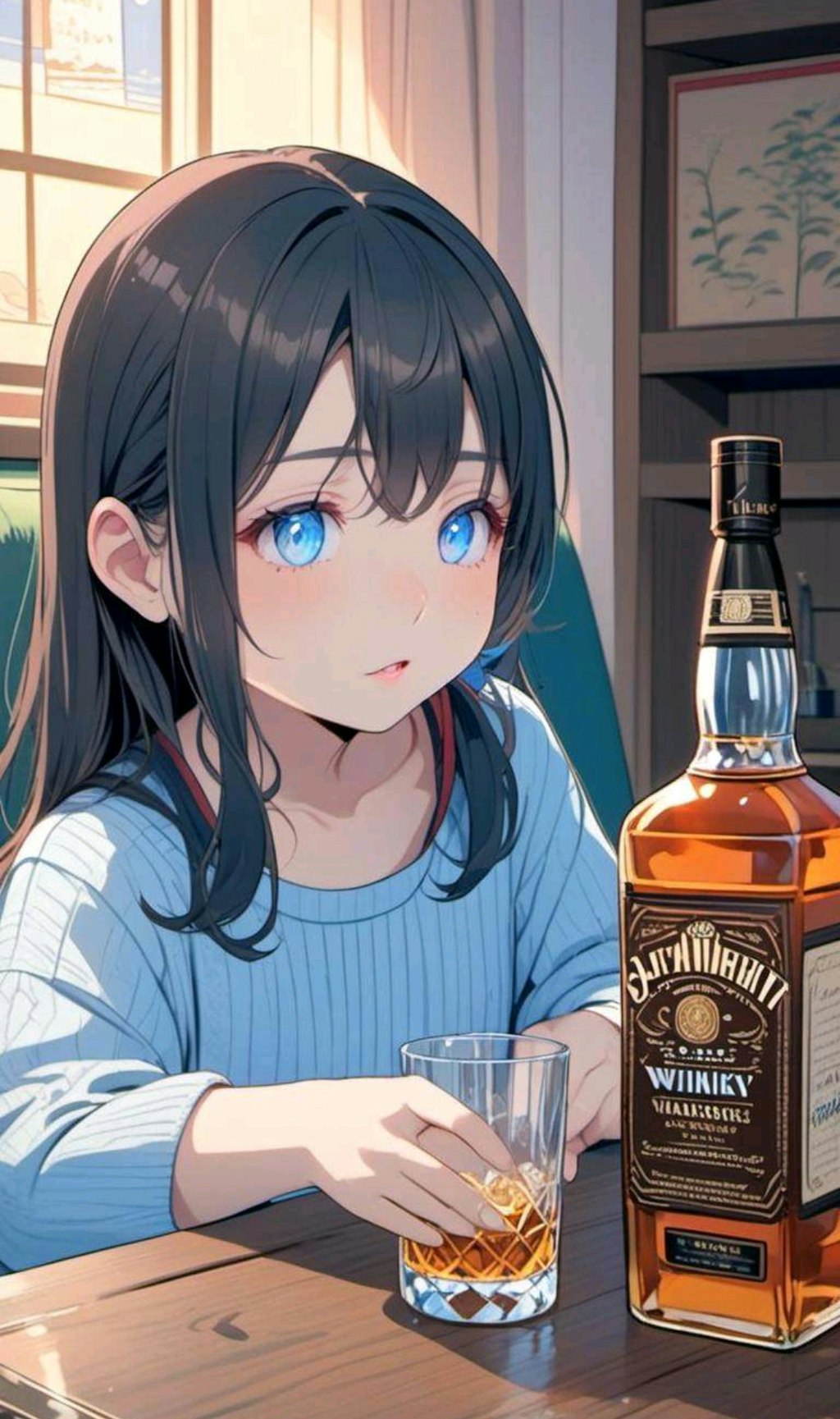 麦茶を飲む小さな女の子