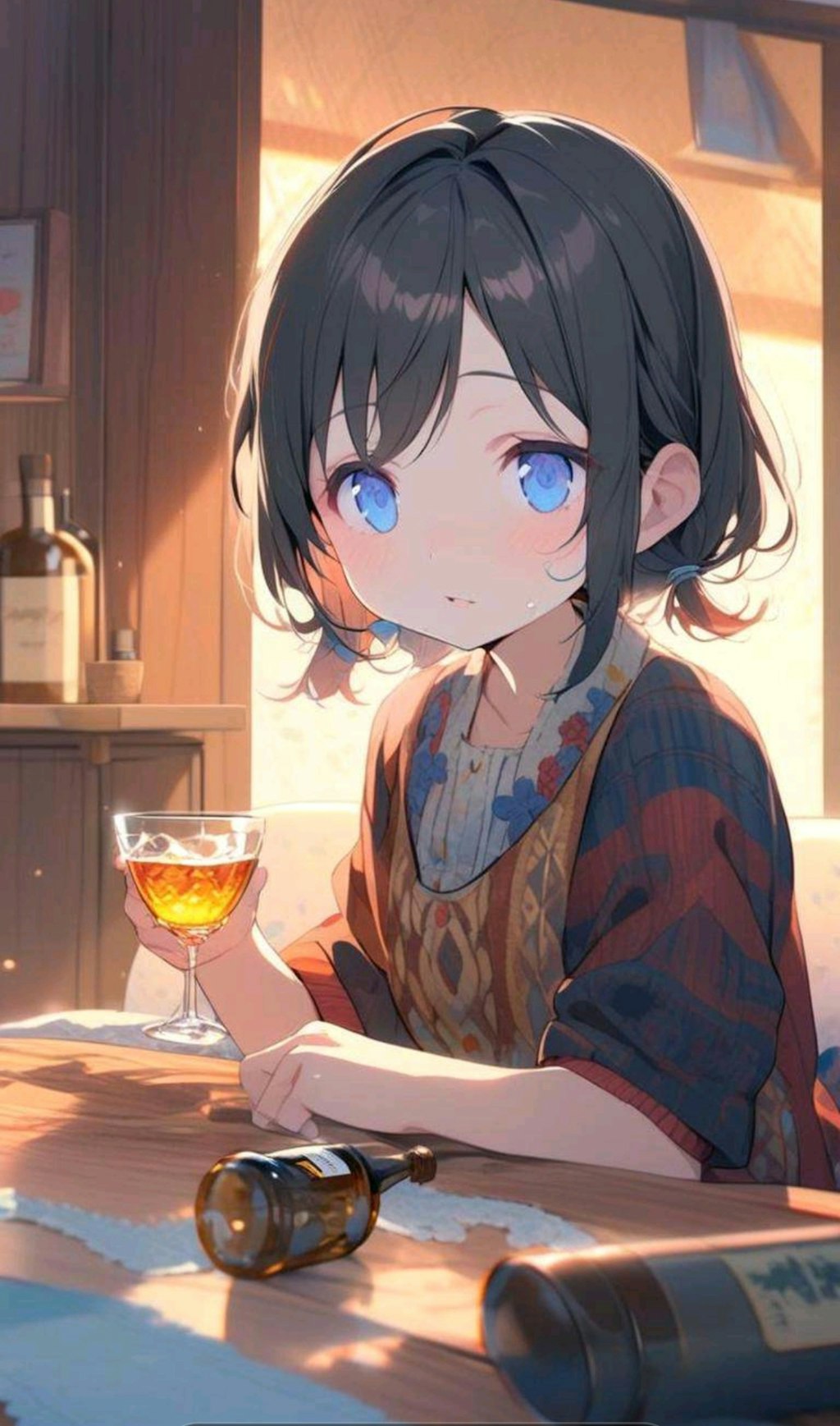 麦茶を飲む小さな女の子