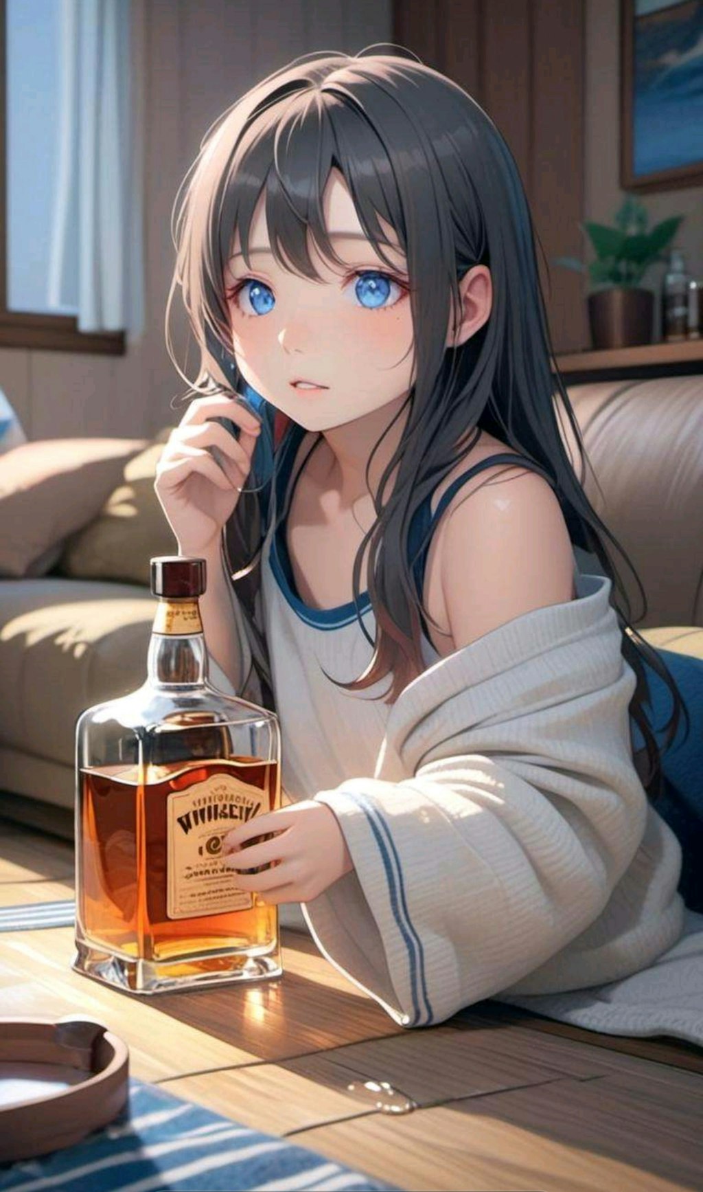 麦茶を飲む小さな女の子