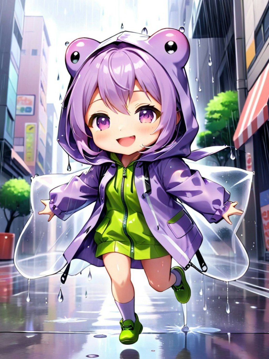 雨と紫髪ちゃん