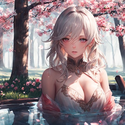 桜舞う温泉