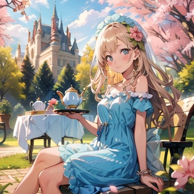 桜の下で紅茶を飲みましょう。