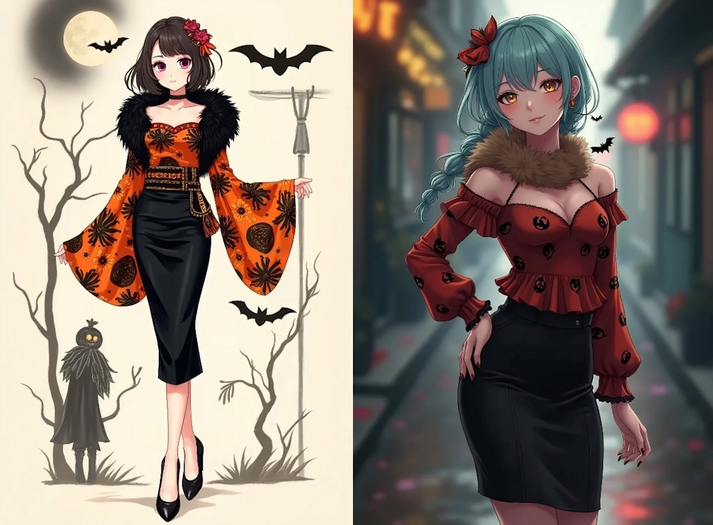 秋服と浮世絵ハロウィン８枚