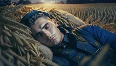 レスランド国　穀物をベッド代わりに眠る若い農夫
