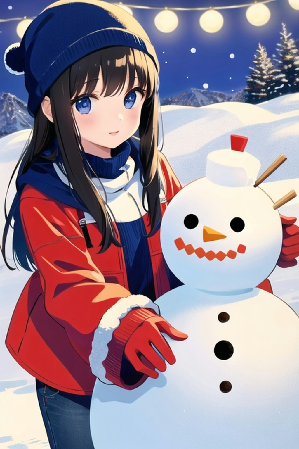 雪だるま作る女の子