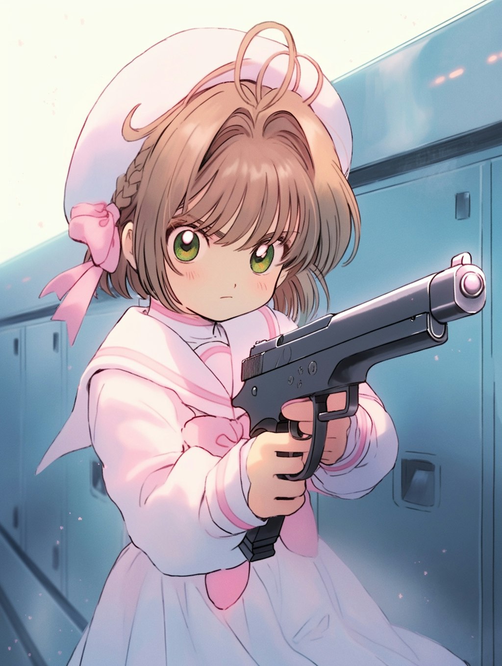 銃を構えるさくらちゃん