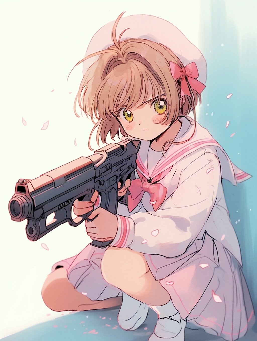 銃を構えるさくらちゃん