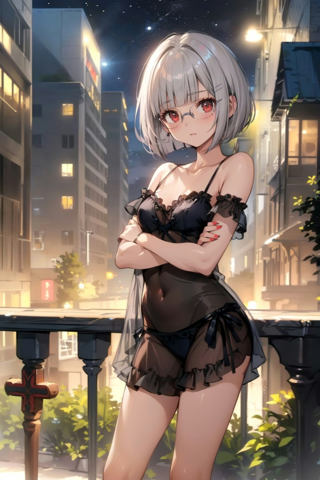 ネグリジェの眼鏡っ娘