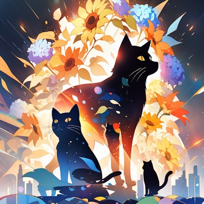 猫と花と二重露光
