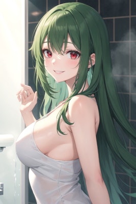 シャワールームで微笑む美女