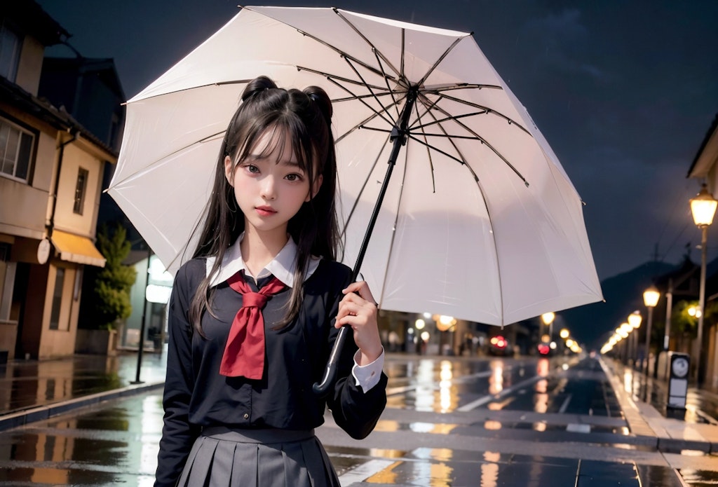雨の中、夜歩く女子高生③