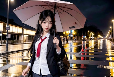 雨の中、夜歩く女子高生③