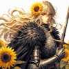 (油絵風)向日葵とブロンドの女騎士さん