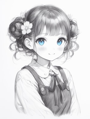 impressive Blue: おだんごちゃん🍡（pencil drawing, partially colored）