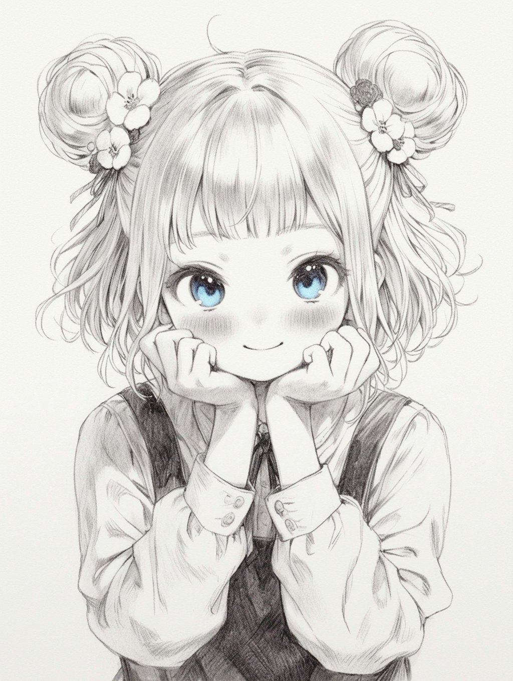 impressive Blue: おだんごちゃん🍡（pencil drawing, partially colored）