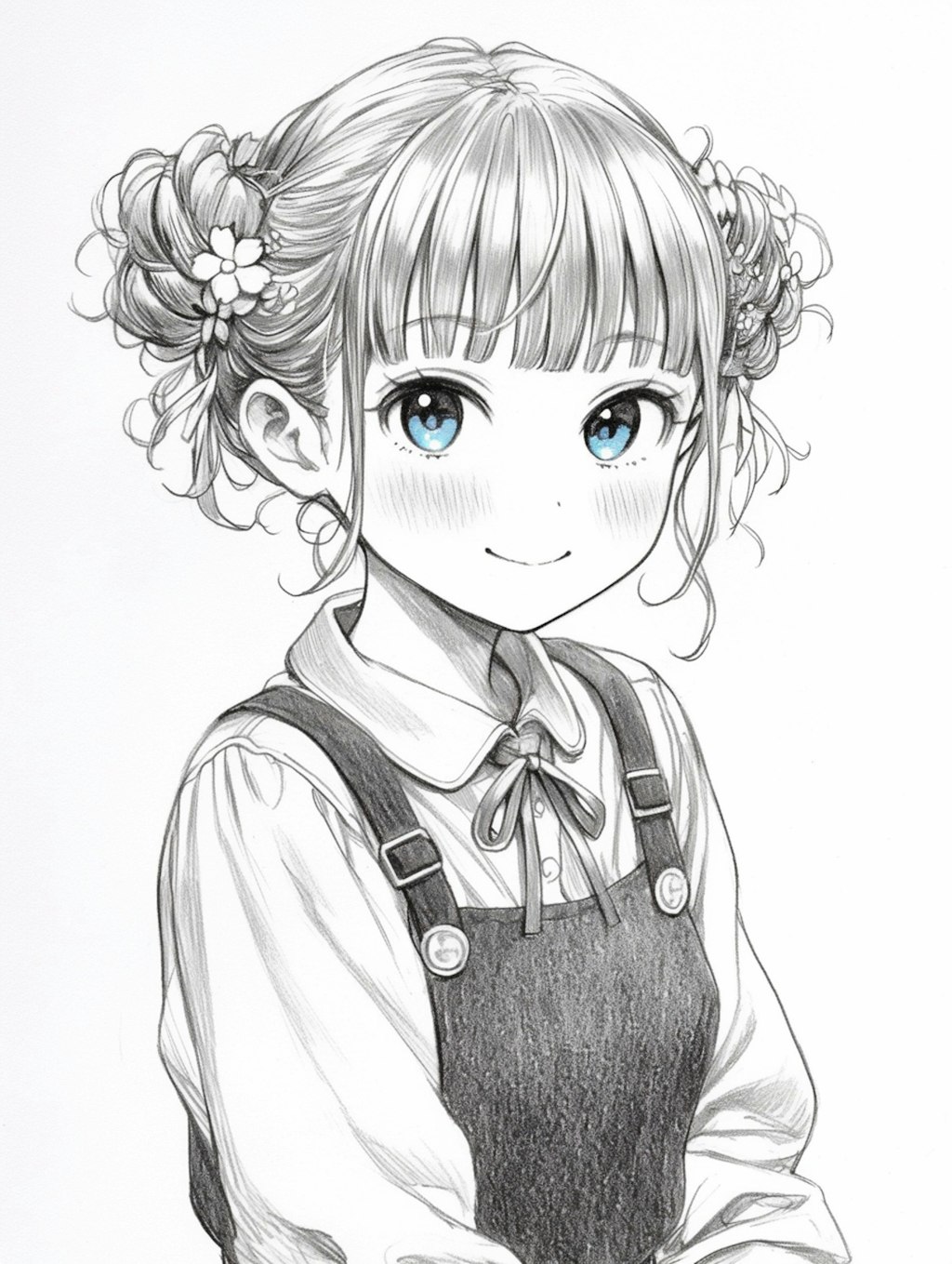 impressive Blue: おだんごちゃん🍡（pencil drawing, partially colored）