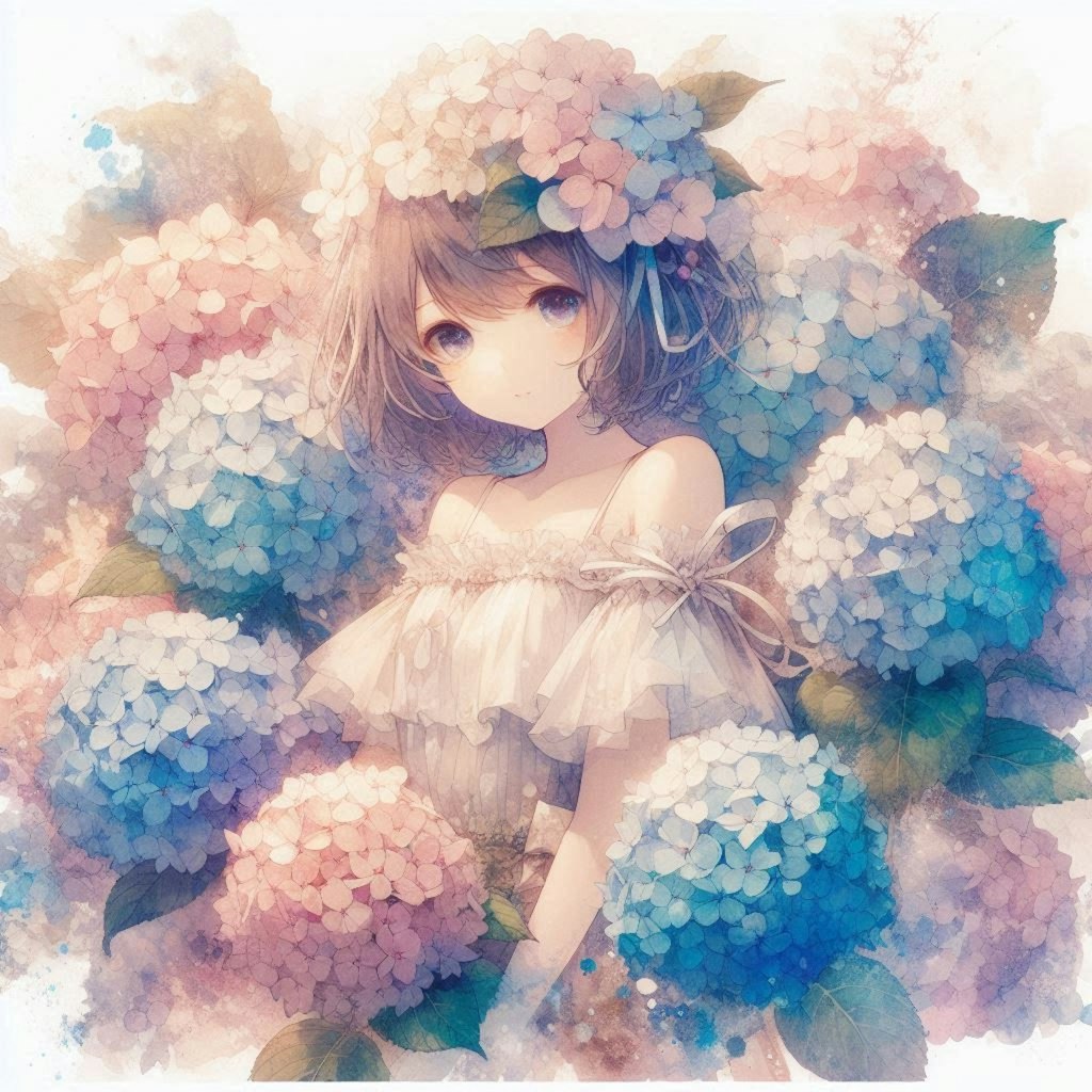 紫陽花と少女