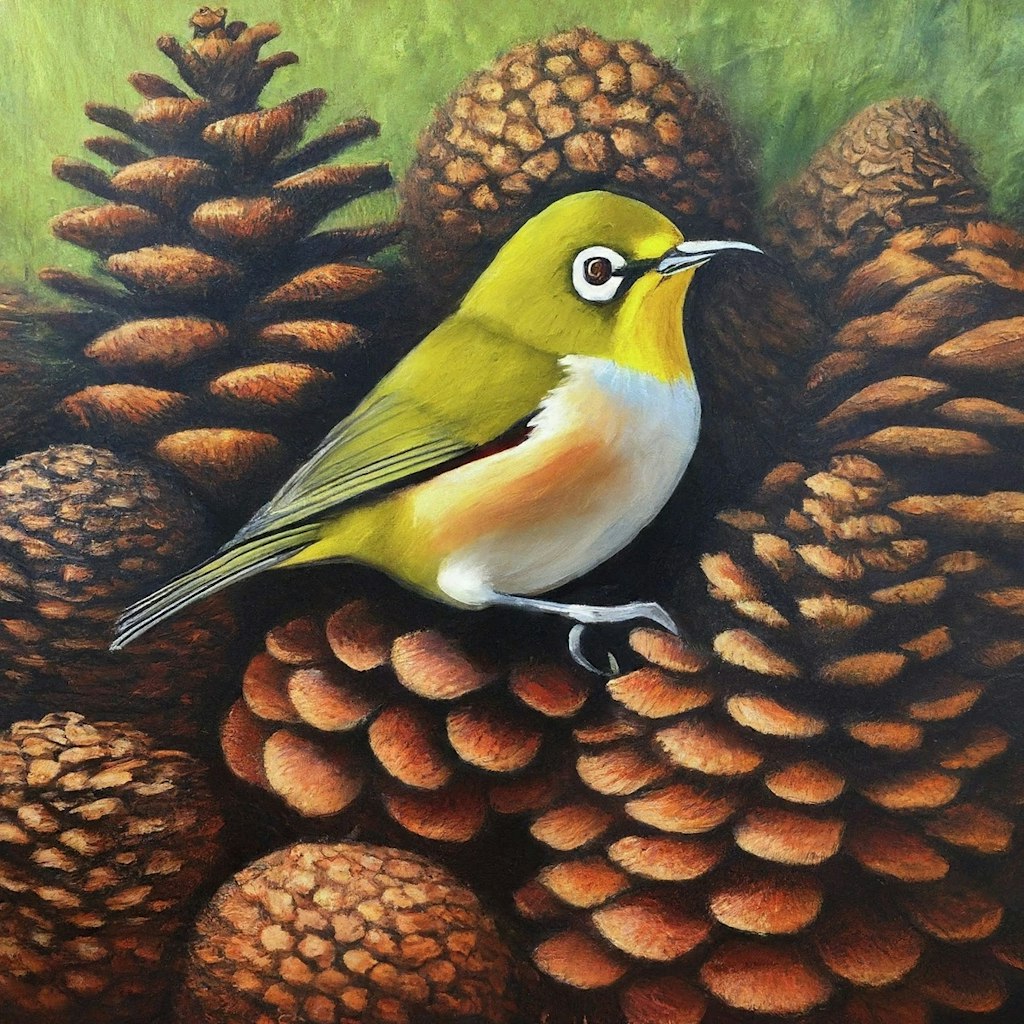 White-eyes and pinecones