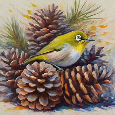 White-eyes and pinecones