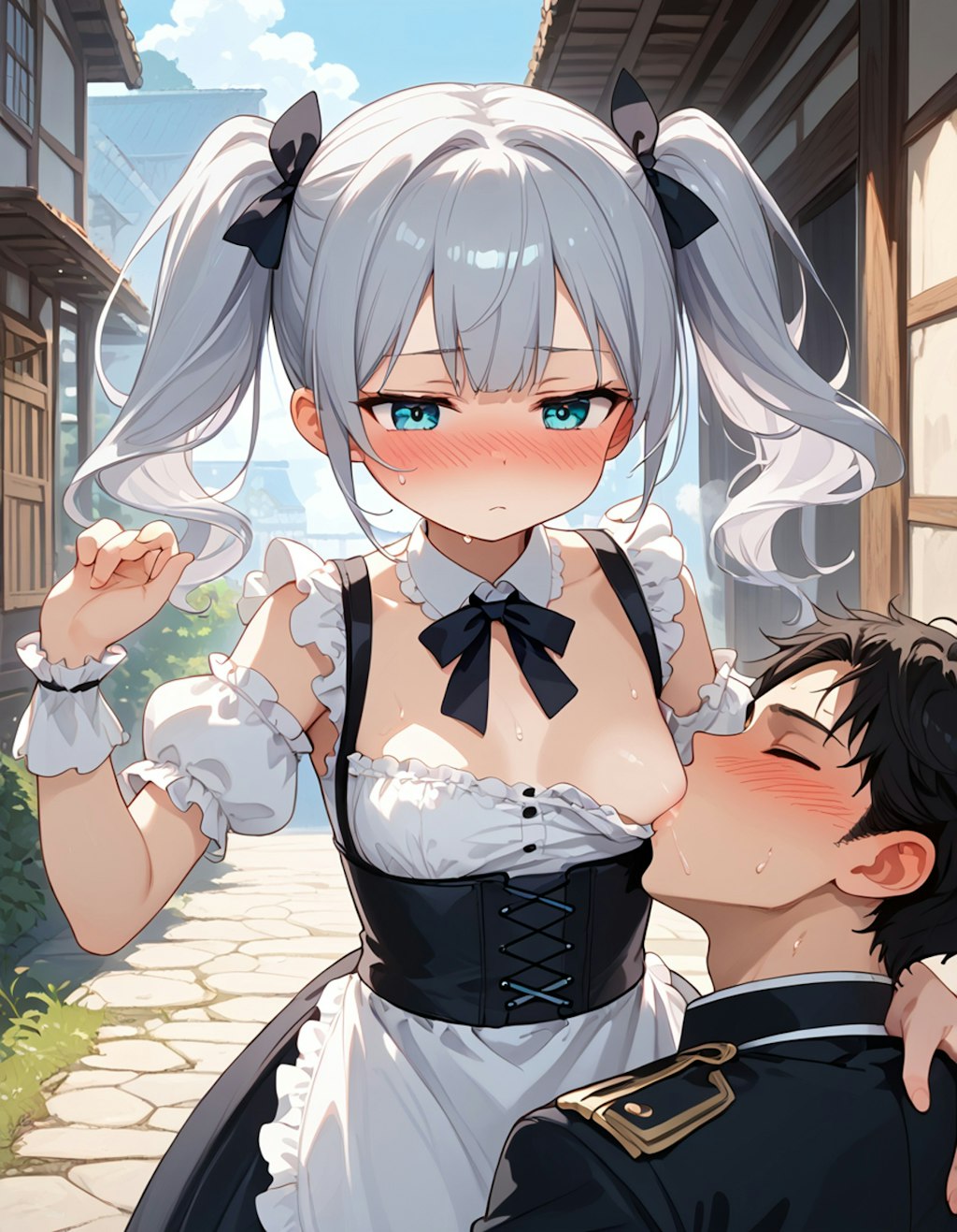 貧乳銀髪ツインテちゃんのちっぱい吸い